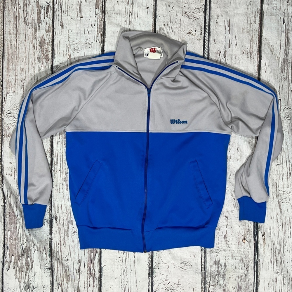 Vintage 80s Wilson Zip Up Gray Track & Field Running Tennis Sports Coat Jacket